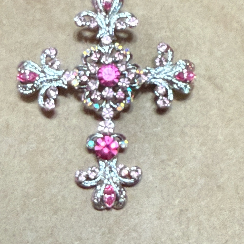 Elegant Pink and Silver Cross Pendant